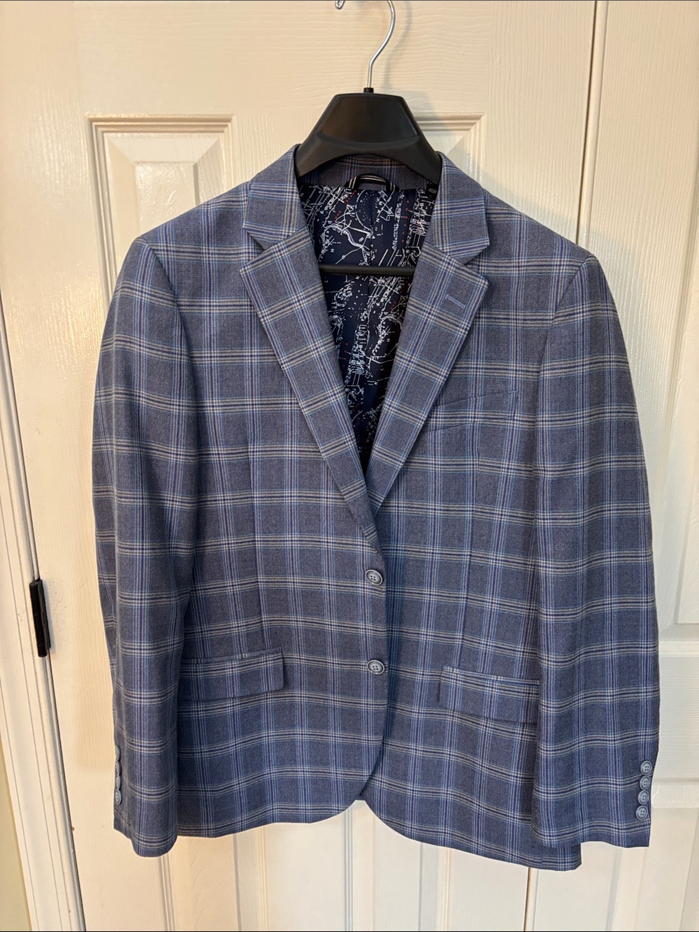 Nautica Blue Plaid Sport Coat with Subtle Gray Windowpane